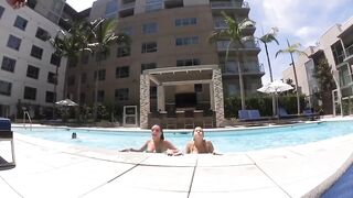 Lele and Amanda getting out of the pool