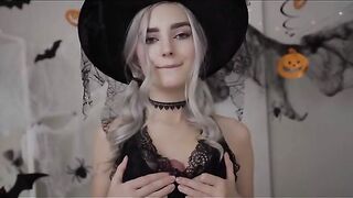 Eva Elfie: Sexy little witch tittyfucks on Halloween day #2