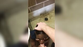 Public blowjob and cumming on her black tits