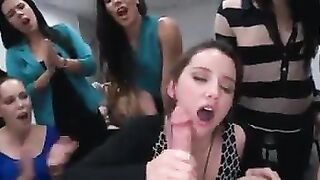 Alessandra Jane showing of her sluttery skills, while her friends cheering.